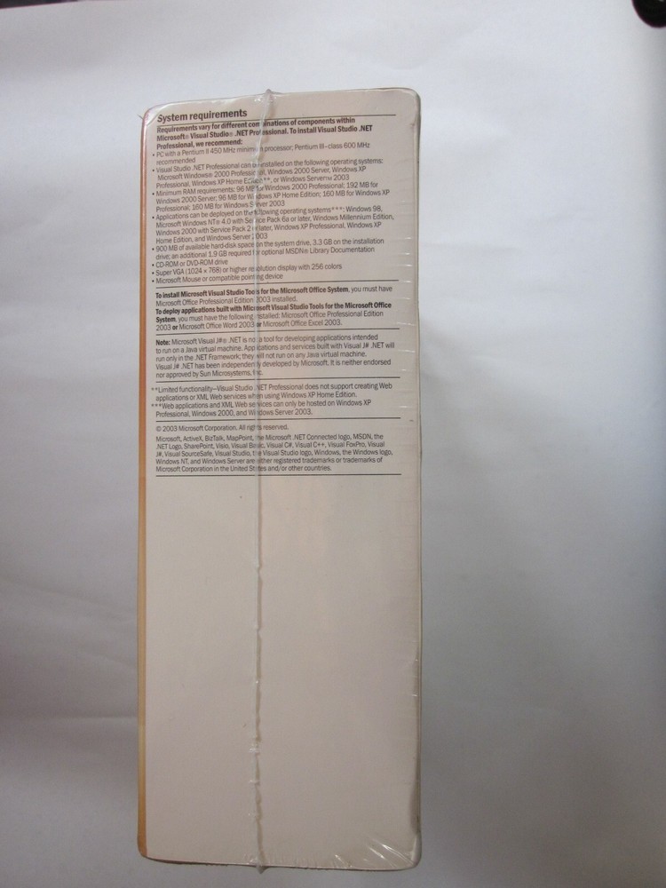 NEW Visual Studio .Net 2003 Professional Full Retail Version Includes SQL/SERVER