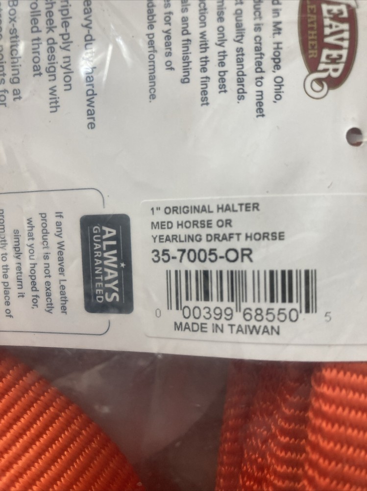 Weaver Leather Non-Adjustable Nylon Halter, Average, Orange, 35-7005-OR