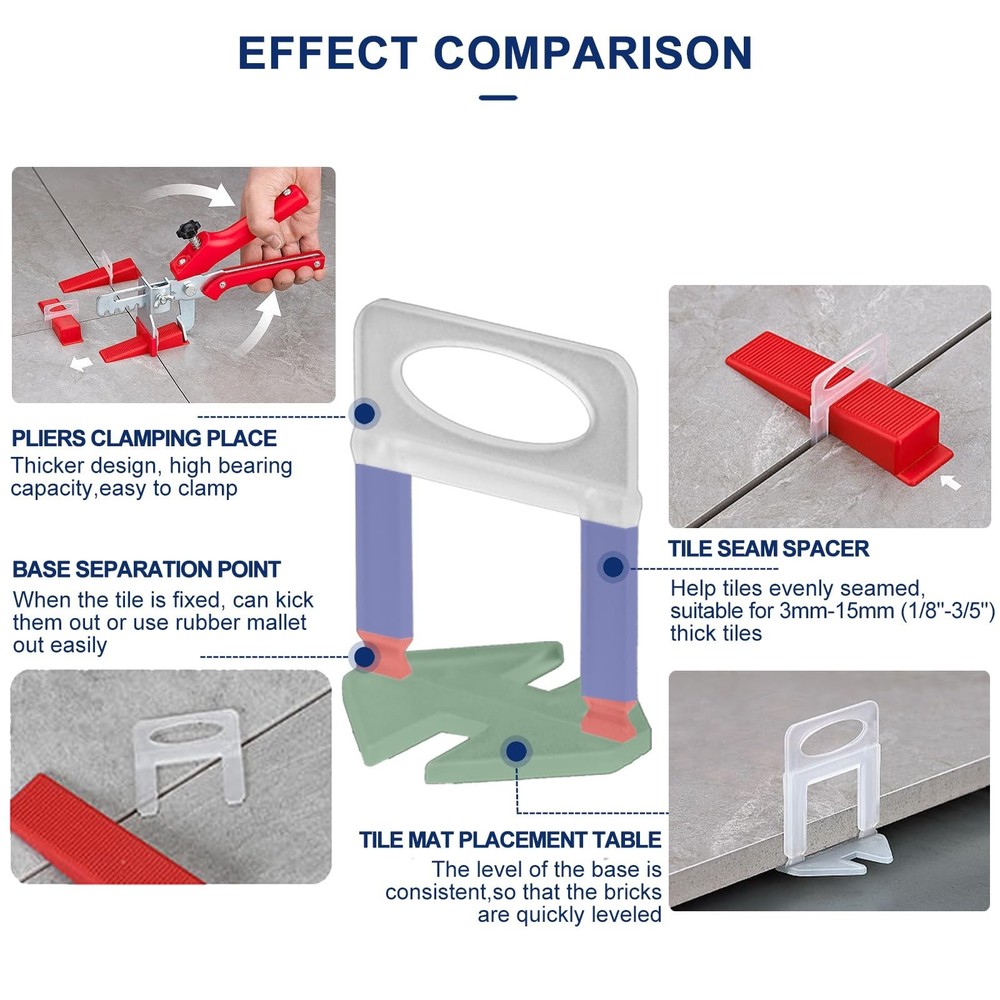 Tile Leveling System Clips 1/32" Tiles Leveler Spacers 1mm Tile Tools Set 200...