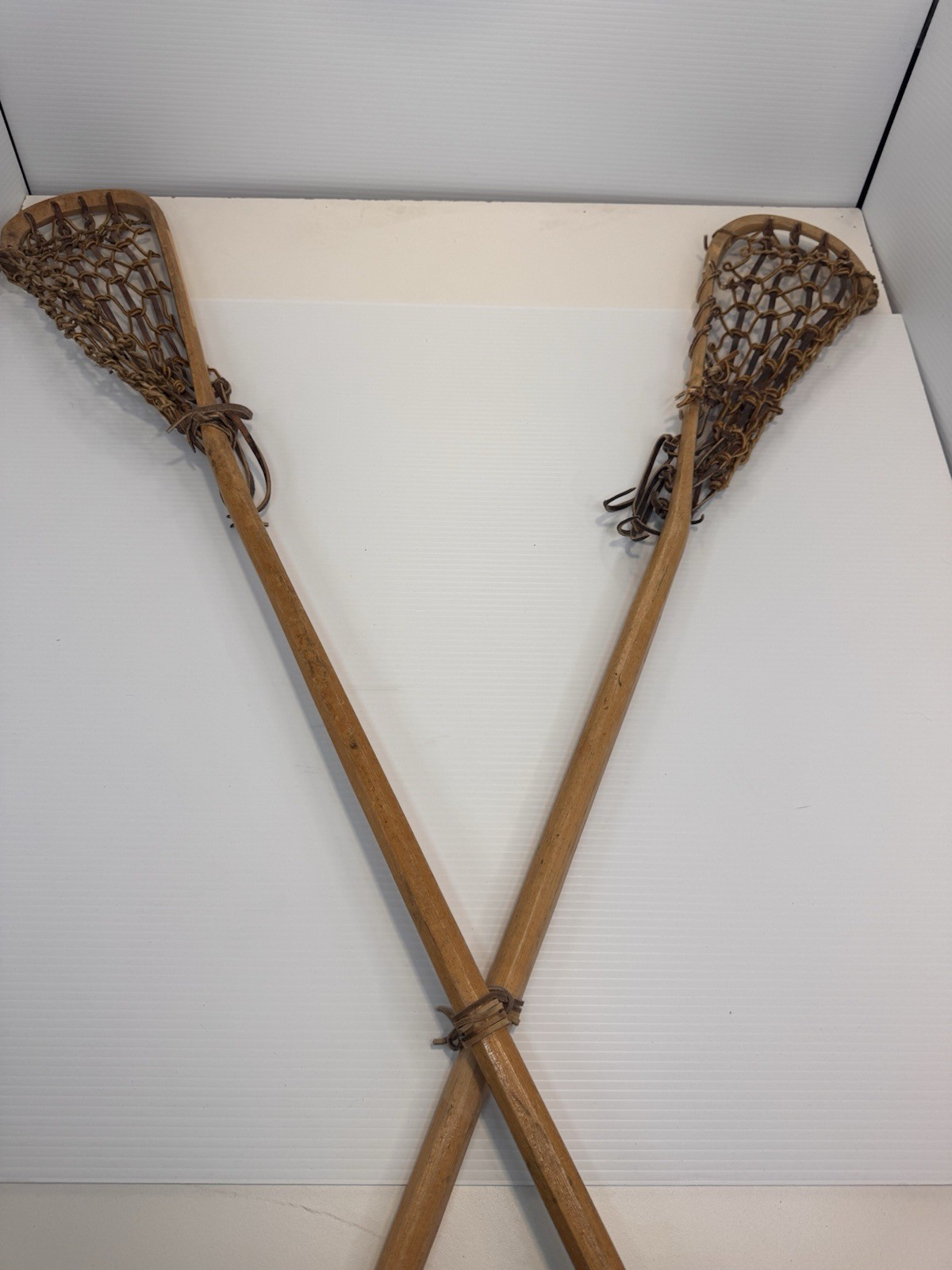 Pair of VINTAGE Wooden Handcrafted MOHAWK Cornwall Lacrosse Sticks 45" x 7"