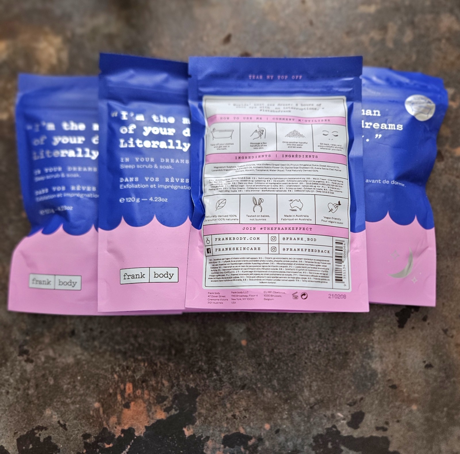 4 Frank Body "I'm The Man Of Your Dreams Literally" Sleep Scrub & Soak 4.23oz ea