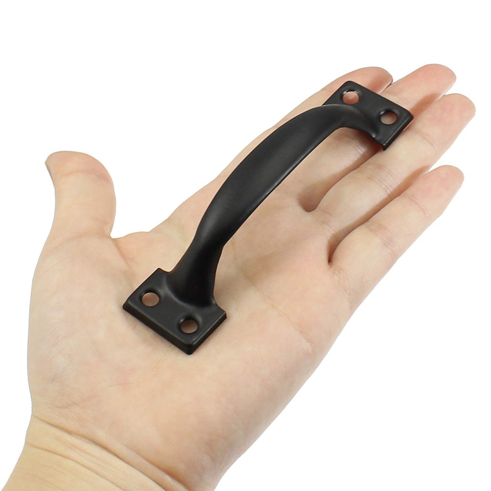 Jiozermi 2 Pcs 4" Rustic Gate Handle, Iron Hardware 4 Inch (2 pieces), Black