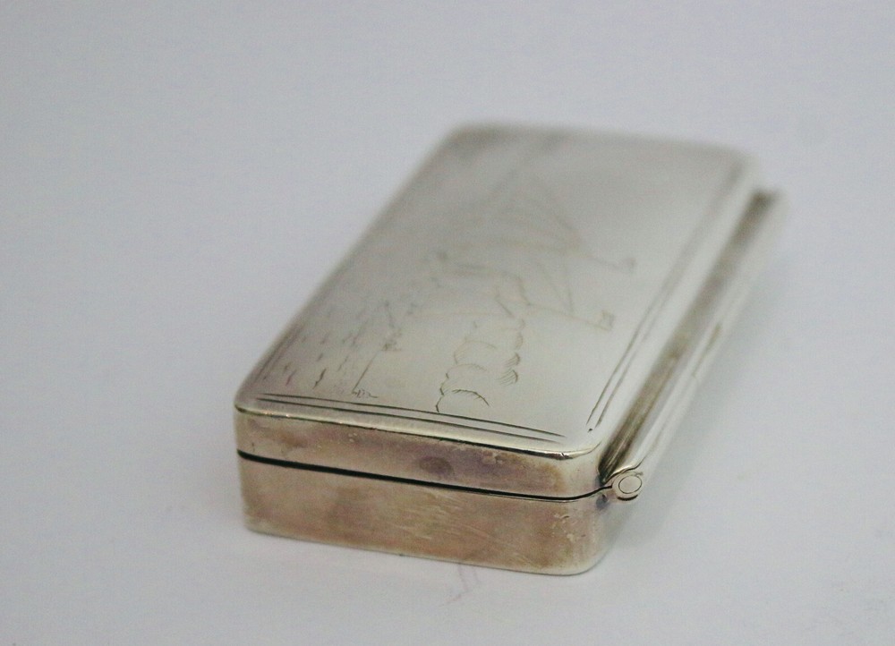 Sterling solid silver stamp box with paddle steamer engraving Elizabeth II