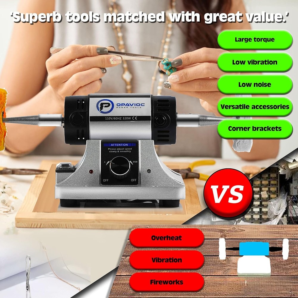 Jewelry Polisher Adjustable Variable Speed Bench Grinder Polishing & Buffing