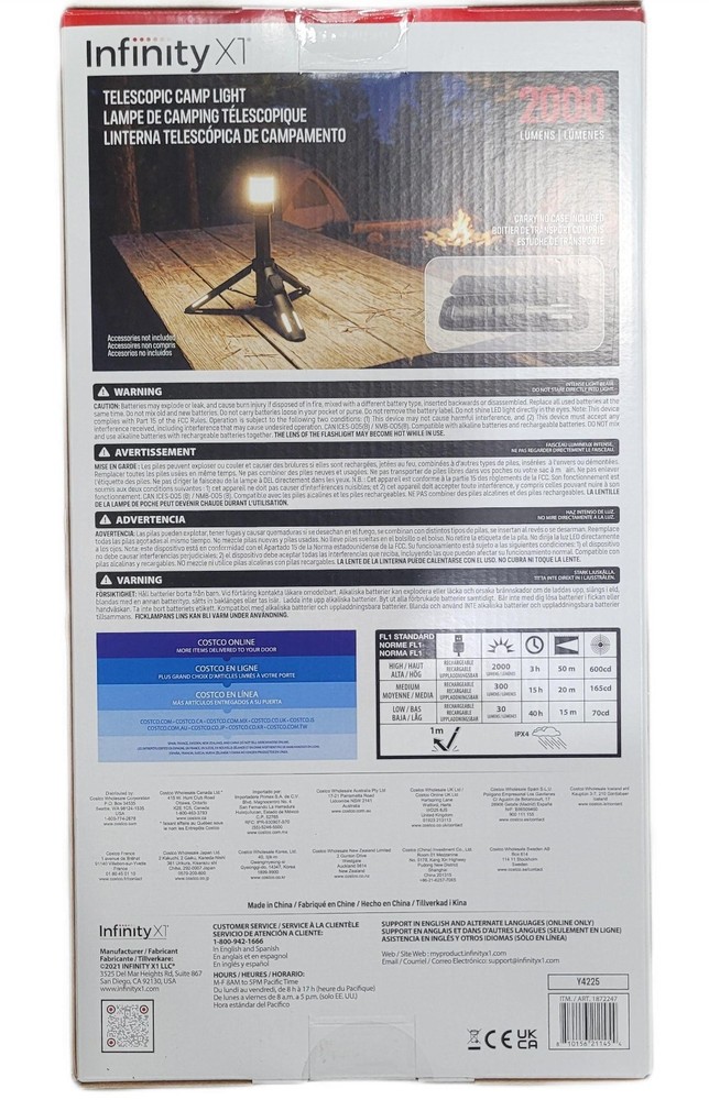 Infinity X1 2000 Lumen Telescopic Camp Light - Telescoping Tripod Camp Light