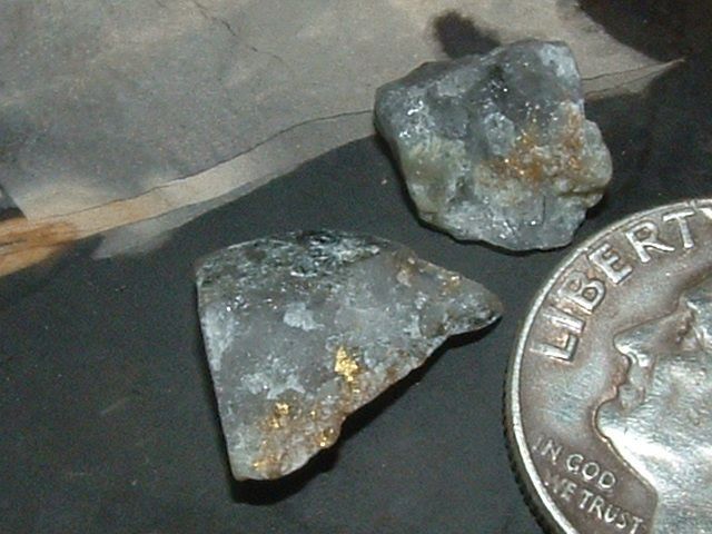 2 GOLD QUARTZ SPECIMENS .79 GRAM COLORADO NATURAL GOLD IN QUARTZ