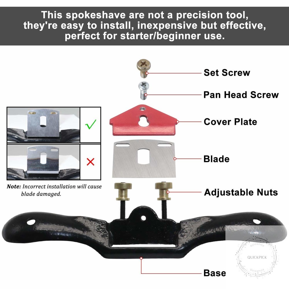 2pcs 9" 10" Adjustable Spokeshave with Flat Base, 4pcs Replacement Blades and 4