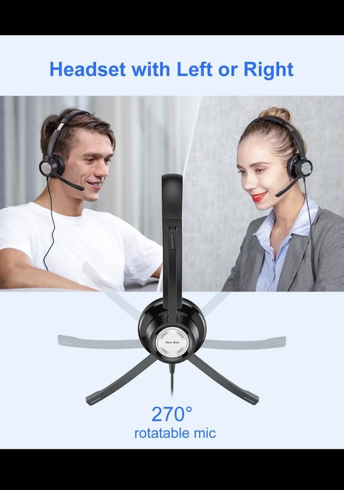 New Bee USB Headset with Microphone for PC Computer Headset, Single Ear Headset