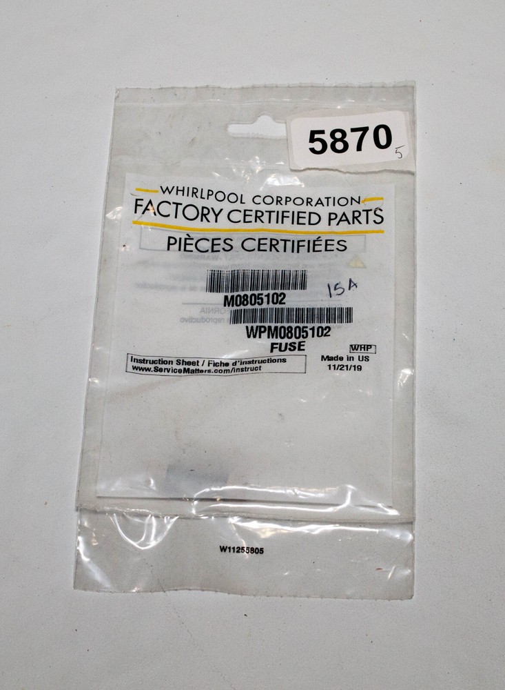 Whirlpool M0805102 Microwave Fuse 15a