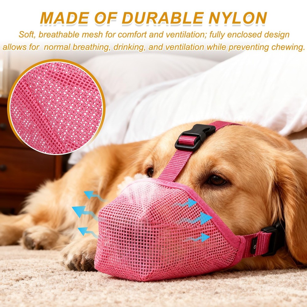Dog Muzzle, Soft Mesh Muzzle Adjustable Covered Mouth Guard Breathable, (Blac...