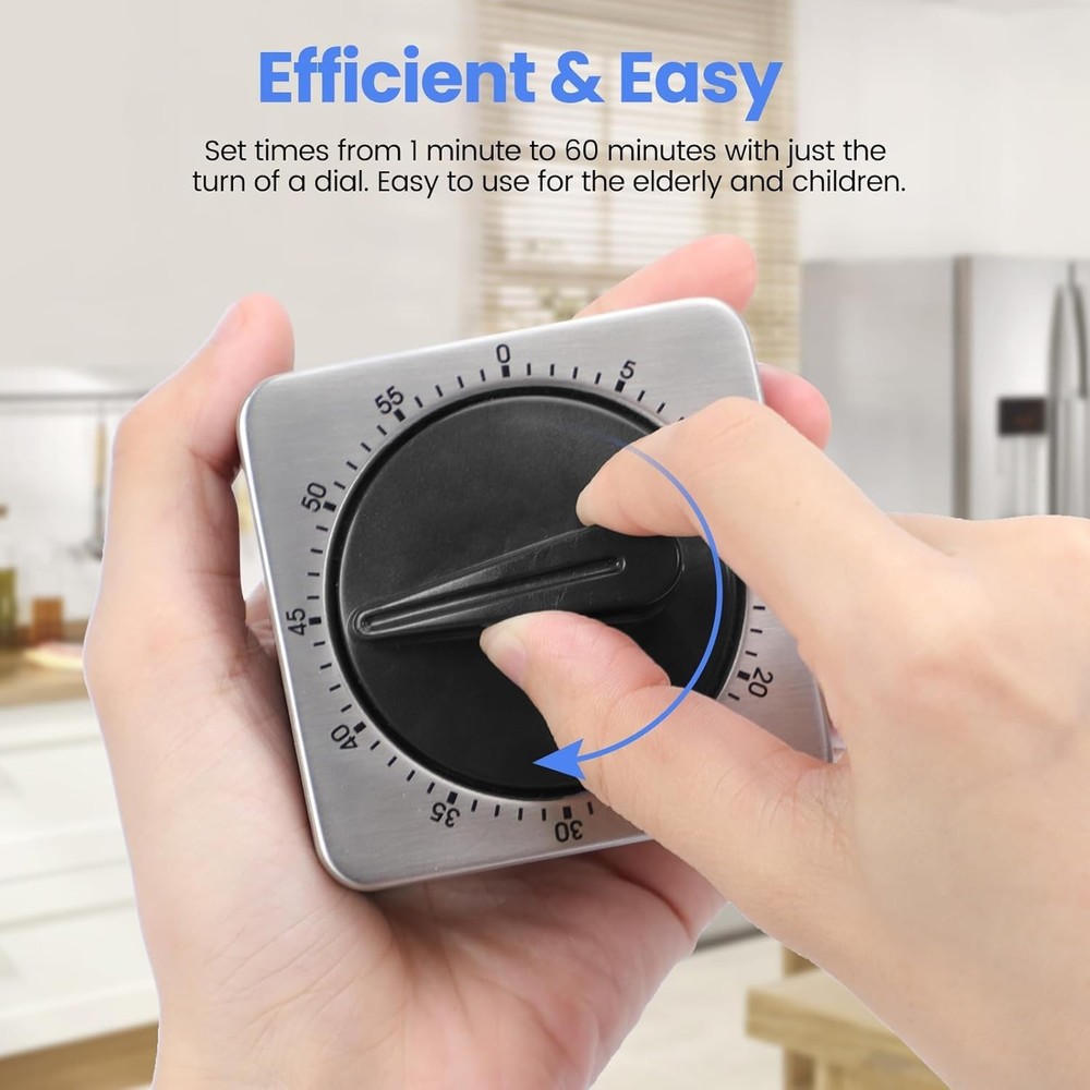 Mechanical Kitchen Timer Magnetic Stainless Steel Visual Countdown Cooking Alarm
