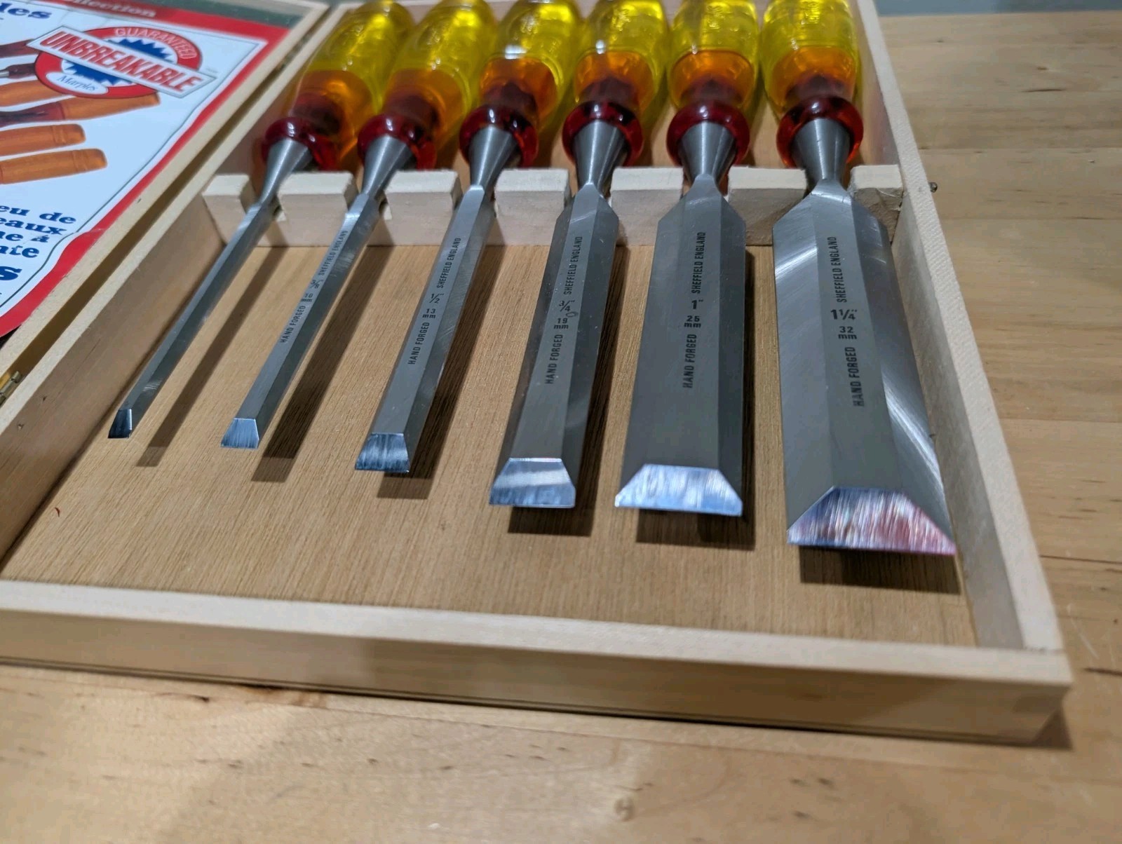 Vintage Marples Splitproof Bevel Edge Chisel Set Of 6 Pieces-Excellent Condition