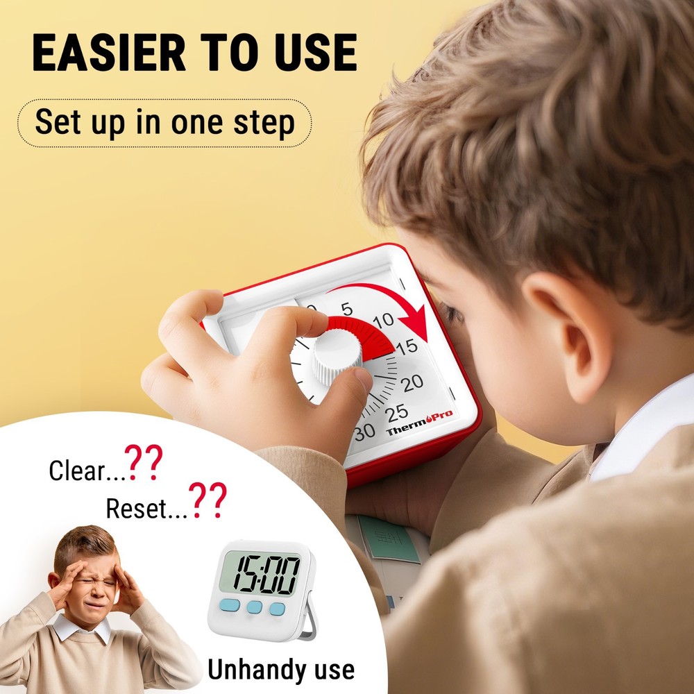 ThermoPro TM021 60 Min Visual Kitchen Timer Red Dial Cooking Baking Timer