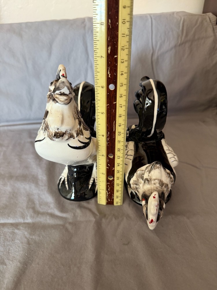 VTG Set Rooster & Hen Japan Red Black White Ceramic