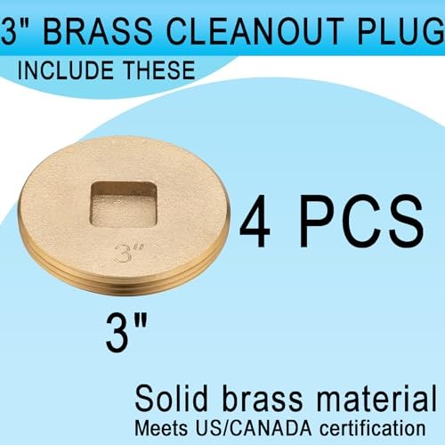() 3 inch Sewer Cleanout Cap Brass Plug, Countersunk 3"_Countersunk 4 Pack