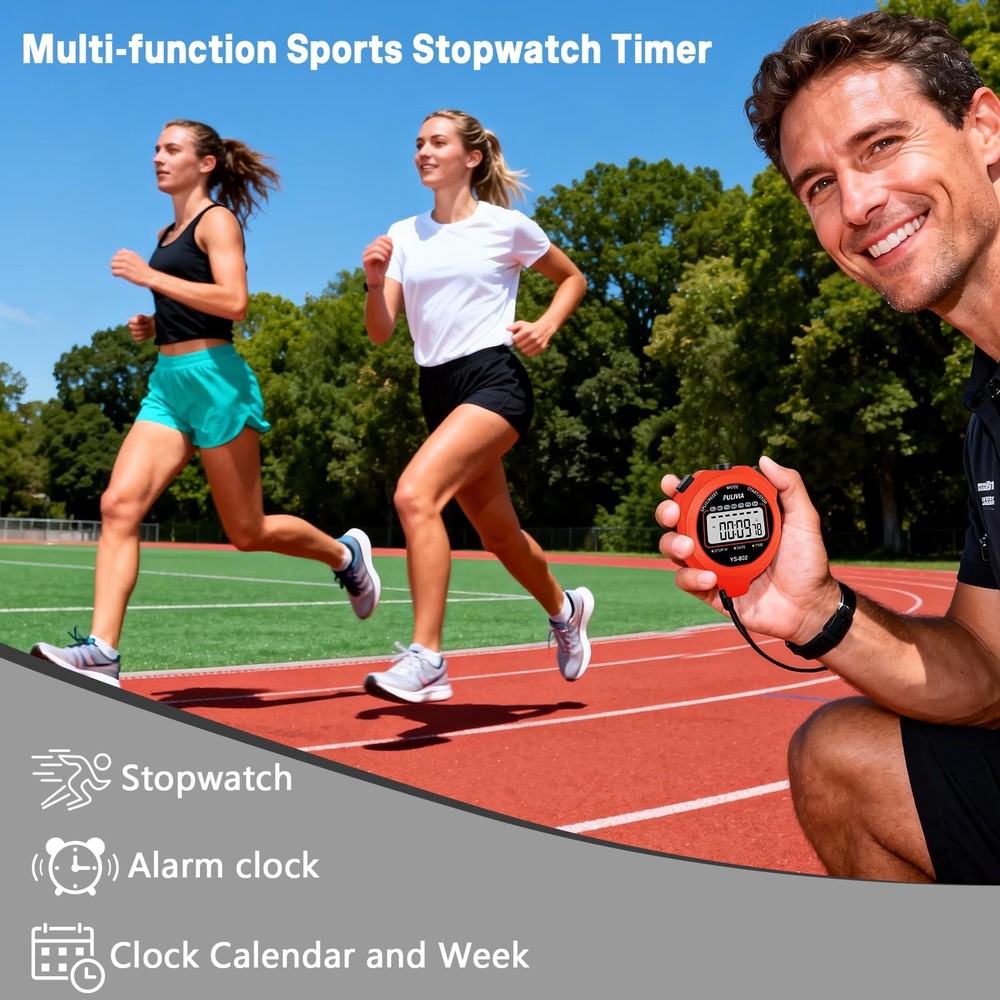 PULIVIA Sports Stopwatch Timer Single Lap Split Digital Stop Watch for Red