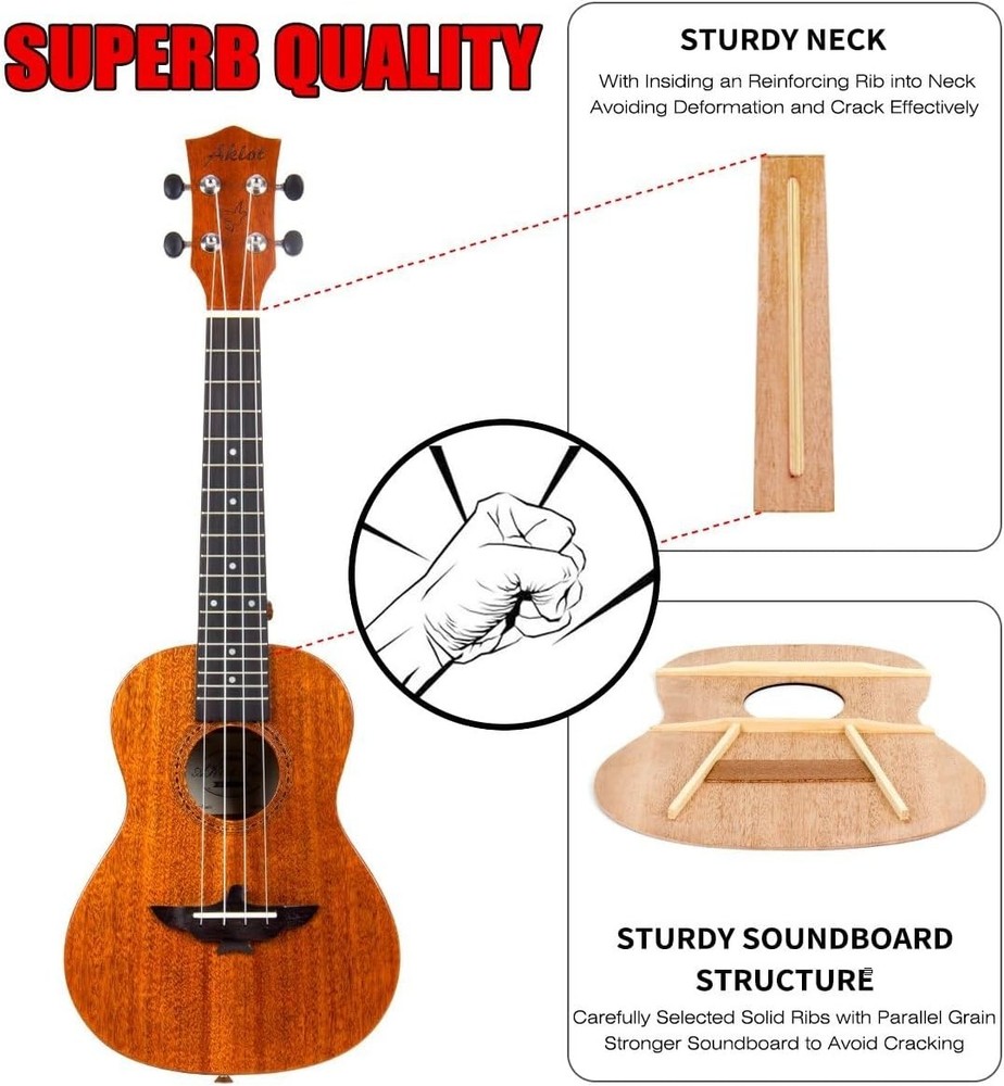 Solid Mahogany 23 Inch Ukulele Kit for Beginners & Professionals - Free Lessons