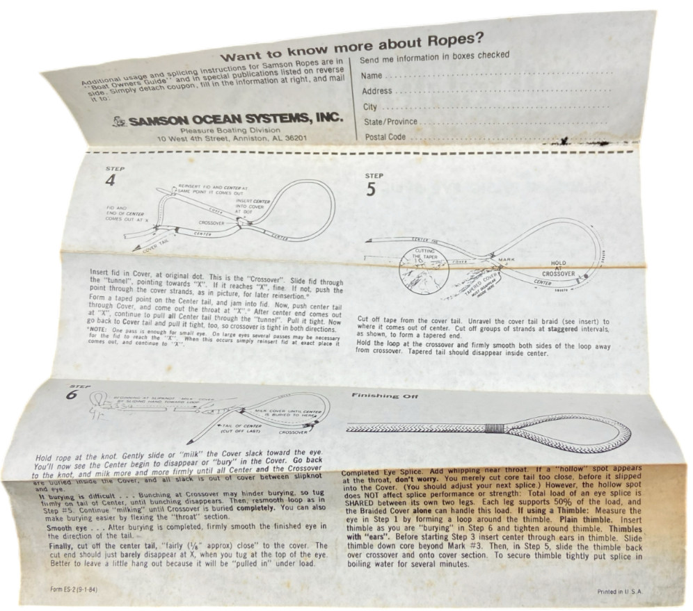 Vintage Samson Rope Splicing Kit W/ Instructions & Packet