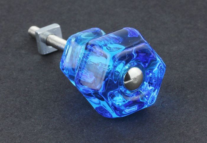 1-1/4" Antique Glass Knob Peacock Blue