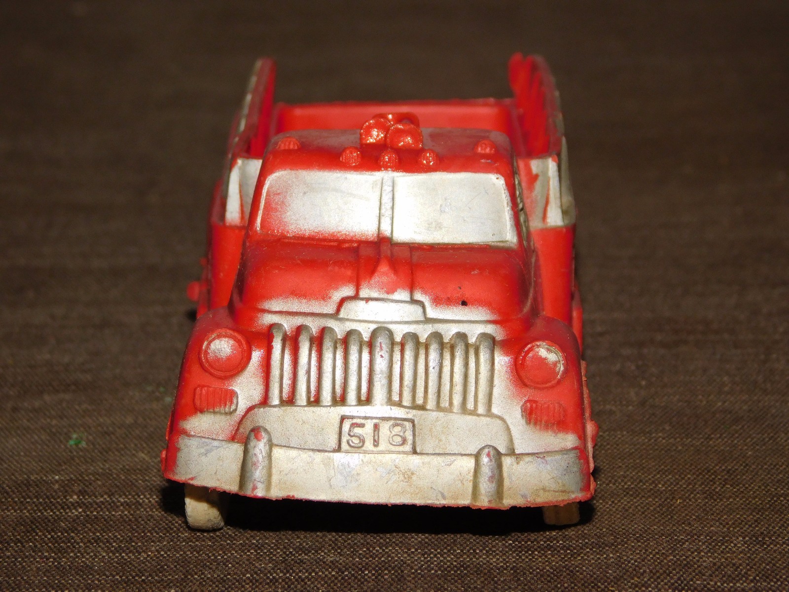 VINTAGE MADE IN USA TOY 5 1/2" LONG RUBBER PLASTIC AUBURN RED TRUCK