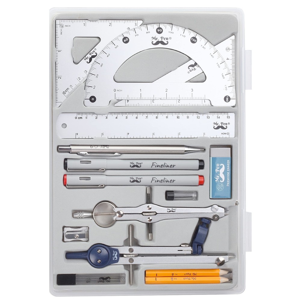Mr. Pen- Professional Geometry Set, 15 pcs, Drafting Tools with Silver