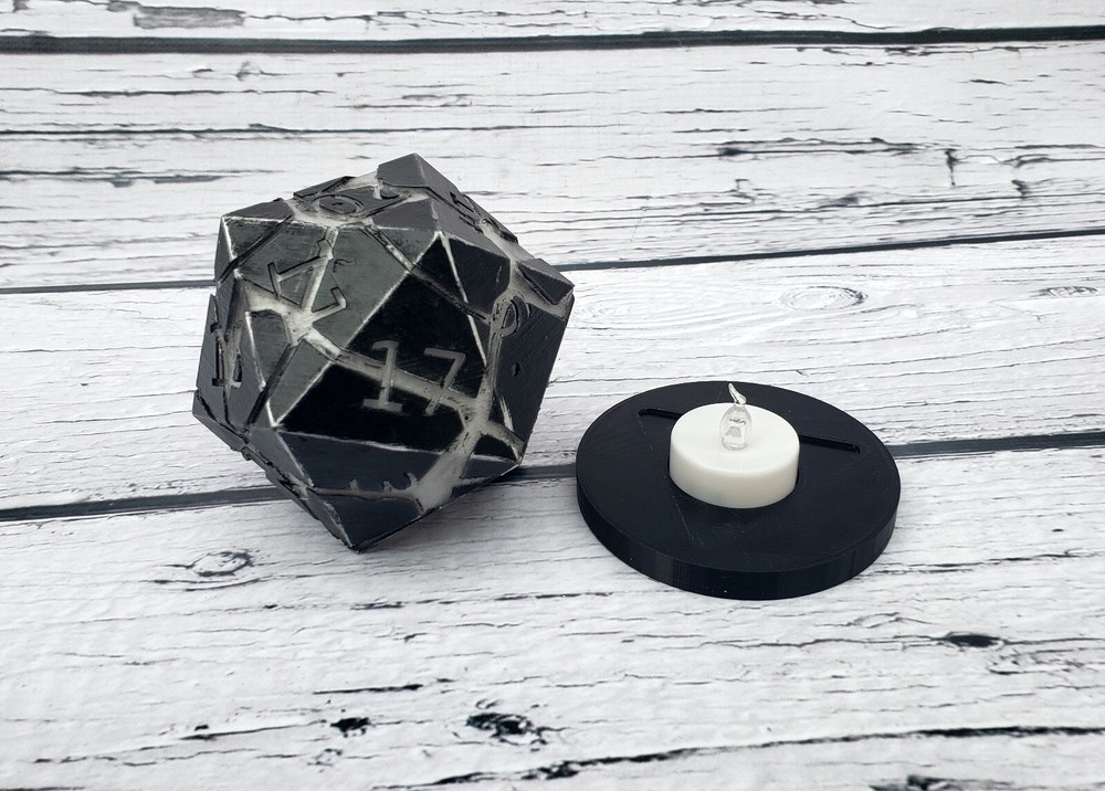 d20 tea light lamp Dungeons and Dragons dice light color changing dnd