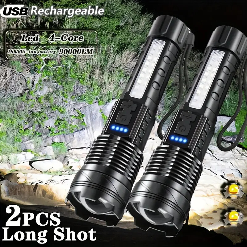 2pc 990000000Lumen Super Bright LED Flashlight Tactical Rechargeable Work Lights