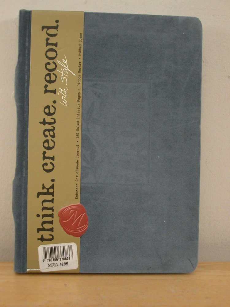Think. Create. Record. Embossed Casualsuede Journal Blue