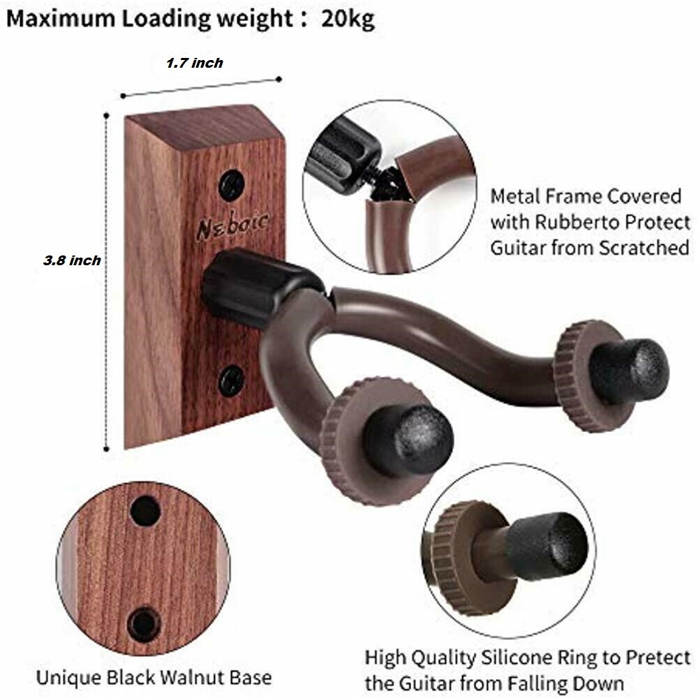 3-Pack Black Walnut Guitar Hanger Wall Mounts