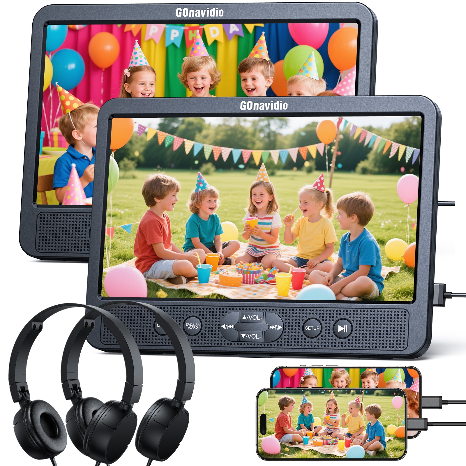 2x10.5" Dual Screen Car DVD Players HDMI USB/SD Region Free Memory with Headsets