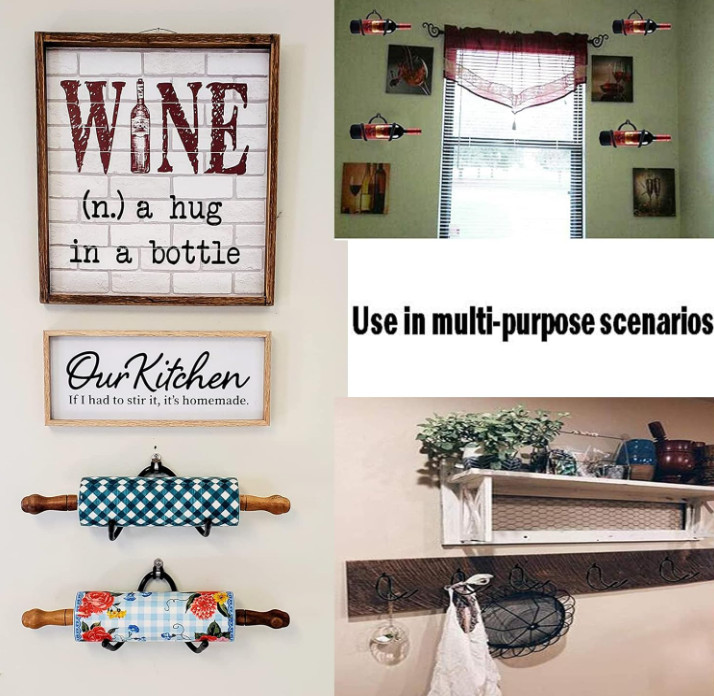 4 Pack Rolling Pin Holder Wall Mount Rack Kitchen Storage Organizer Hooks