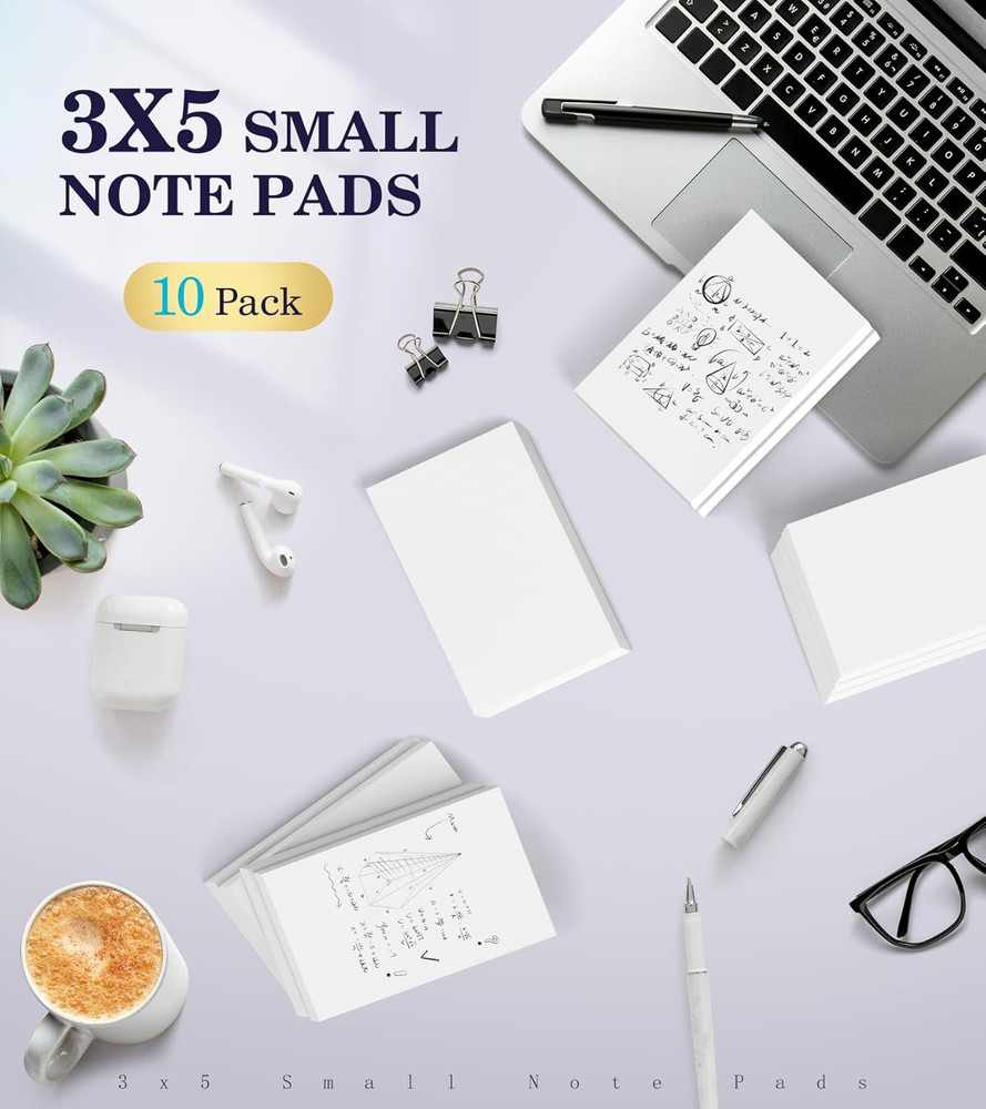 Small Note Pads 3X5 Pocket Notepad, 10 Pack Server Note Pads 3X5, White Memo Pad