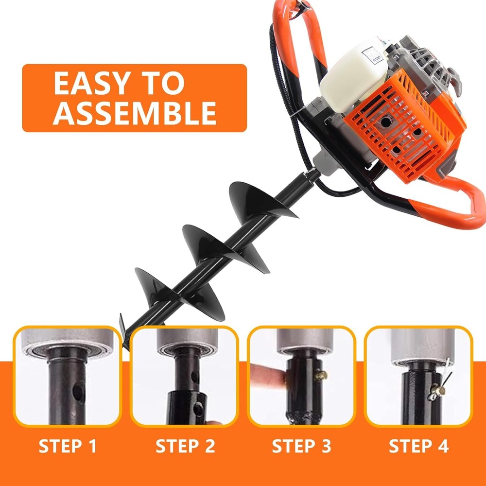 72CC Auger Post Hole Digger, 2 Stroke Gas Powered Earth Post Hole Digger
