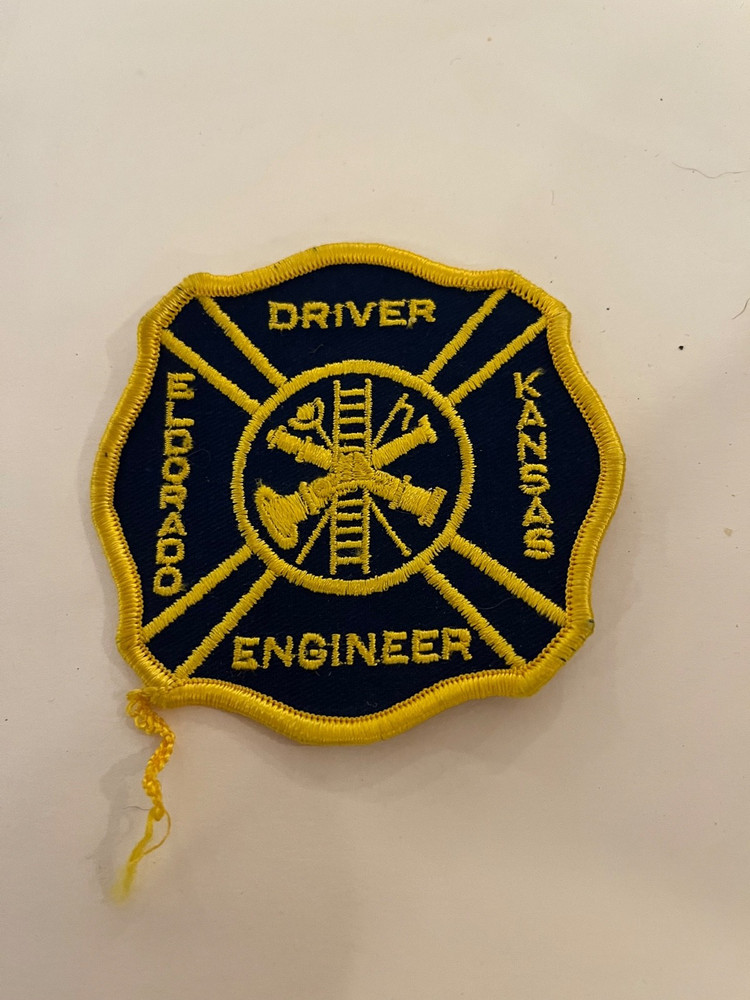 kansas ,eldorado, fire dept  patch, driver /engineer,new old stock 60's