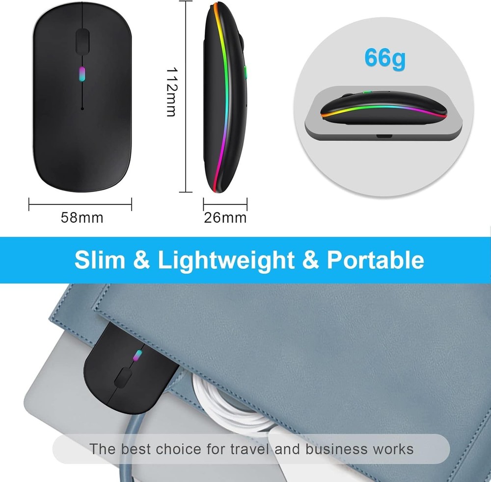 Wireless Mouse 2.4G Bluetooth Rechargeable Silent LED Backlit 1600 DPI PC Laptop