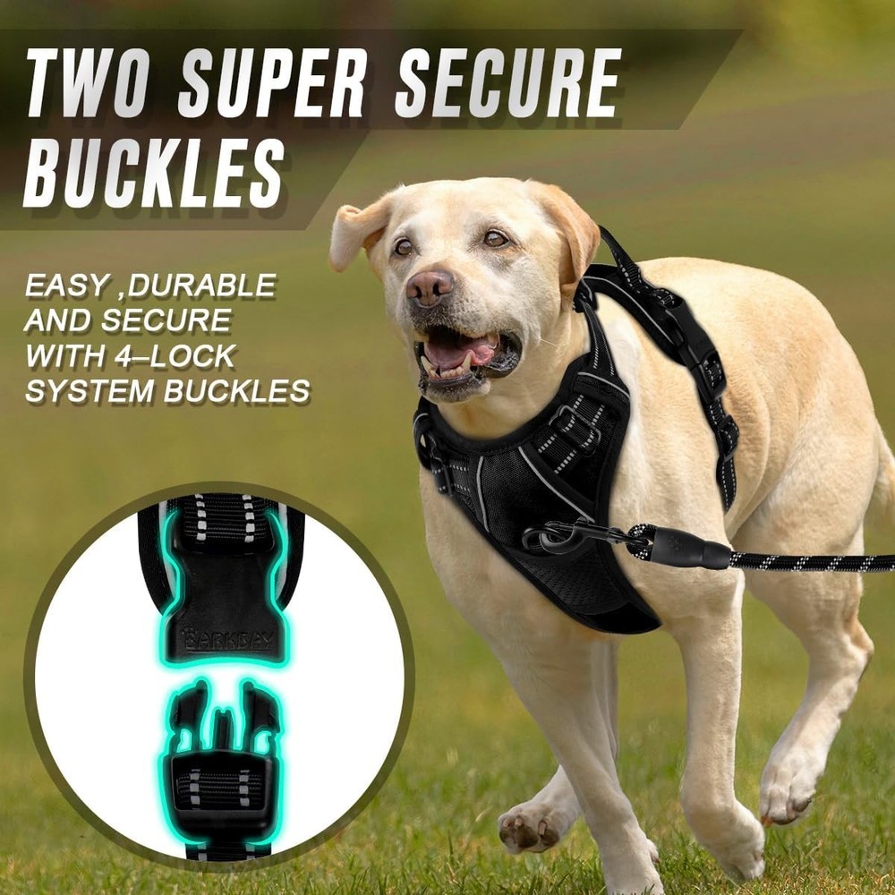 No Pull Large Dog Harness Heavy Duty, Reflective, Easy Control Handle Black L