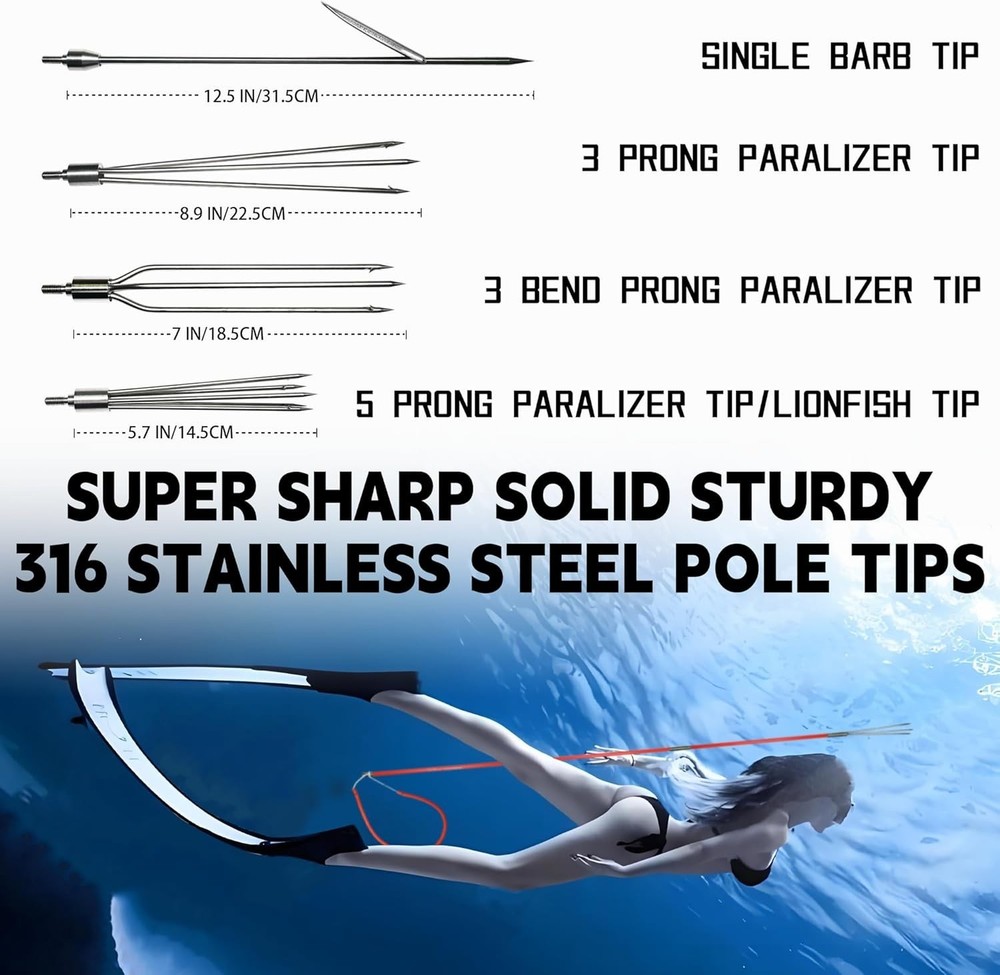 Versatile 6 ft Spearfishing Pole with Adjustable Tips - Ideal for Divers