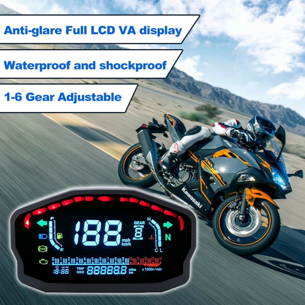 Motorcycle Speedometer Odometer LCD Digital Tachometer DC 8-12V Gauge Universal