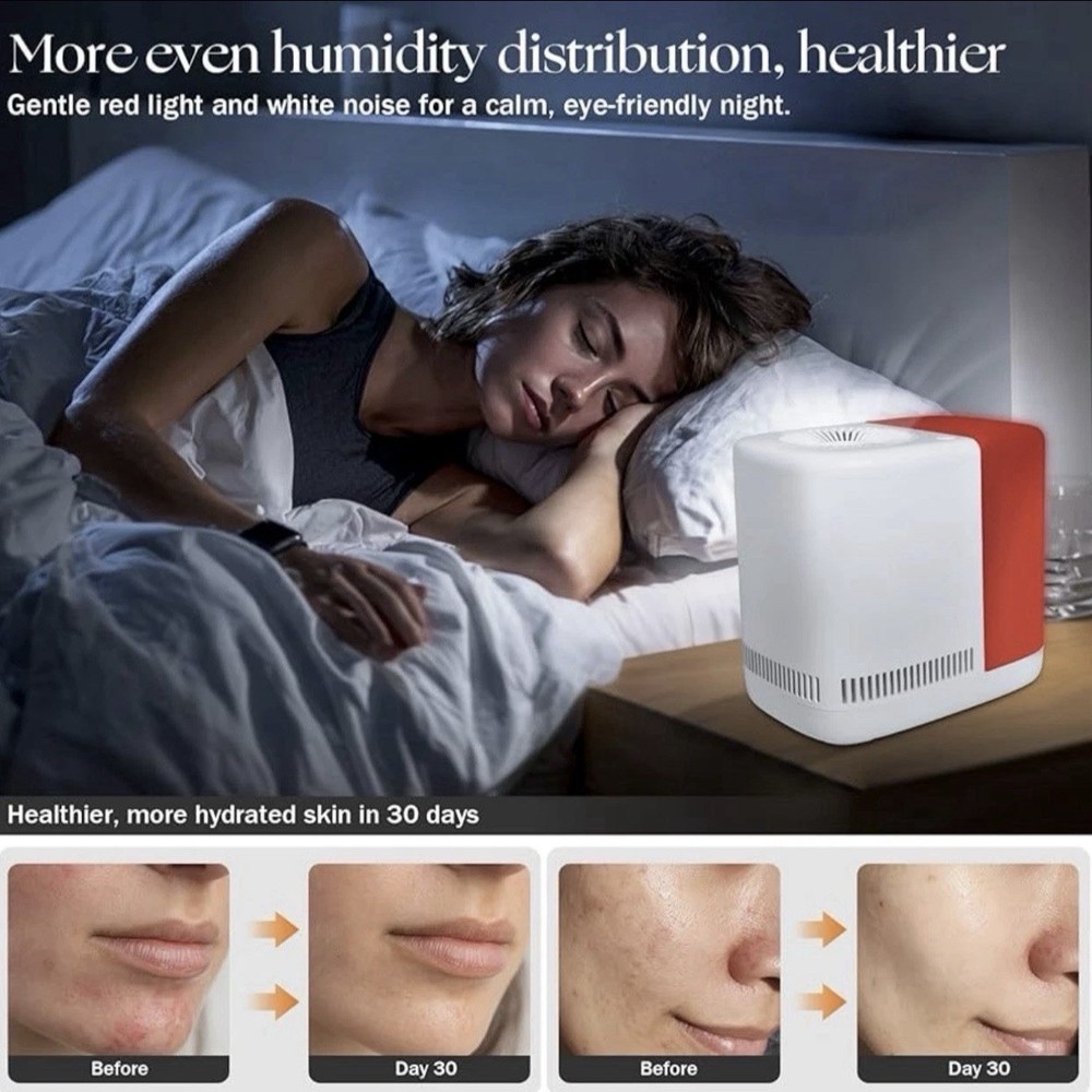 Bedside Evaporative Humidifier w/ Remote 2.5L Night Light, Adjustable, Timer
