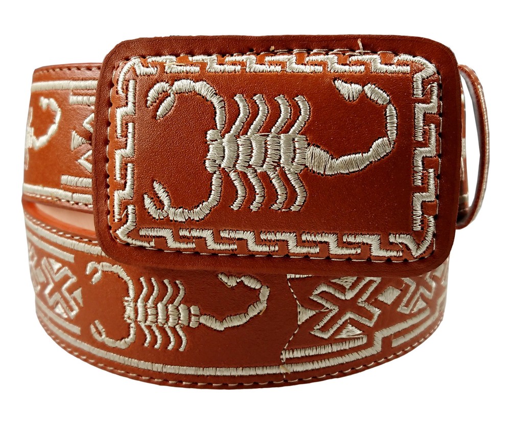 Men's  Belt Leather Embroidered Scorpion Design