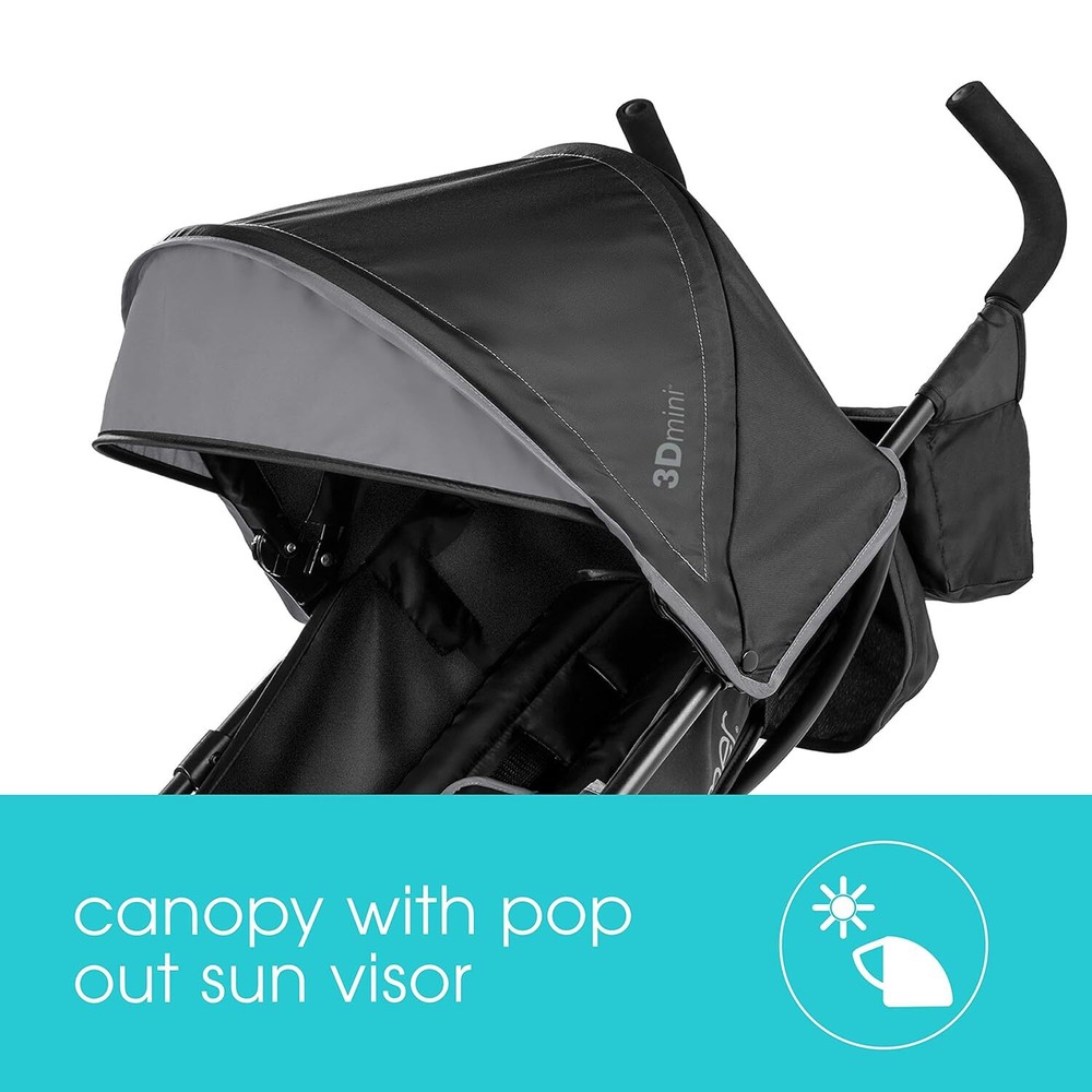 3D Lightweight Mini Stroller w/ Compact Fold Multiposition Recline Canopy &Visor
