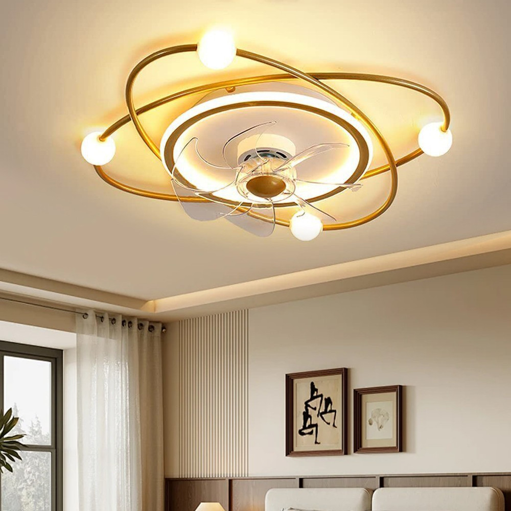 Recessed Ceiling Fan Light Creative Design Studyroom 3-colour Light Dimmable