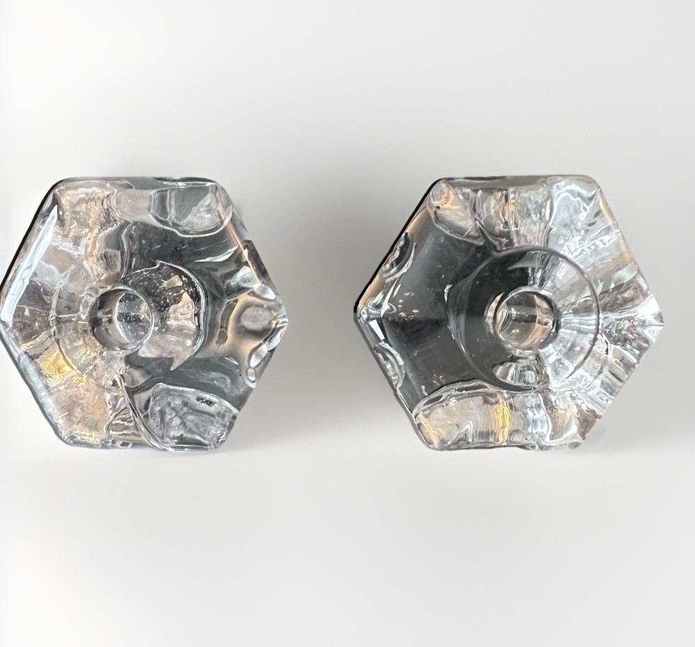 Drawer Pull Knobs Vintage Clear Glass Hexagon Cabinet Hardware Set of 2