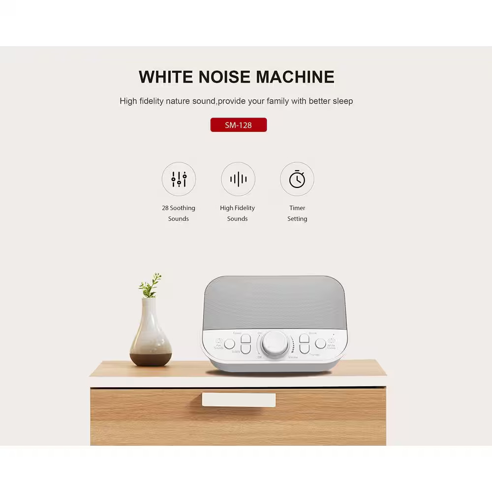 White Noise Sound Machine with 28 Sounds, Timer Options and Automatic Shutdowns