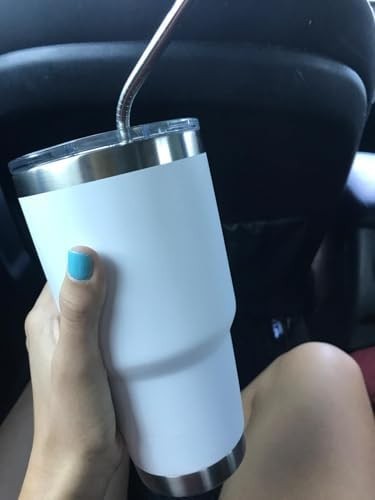 Set of 4 Reusable Metal Straws, Long Stainless Steel Straw with Cleaning Brus...