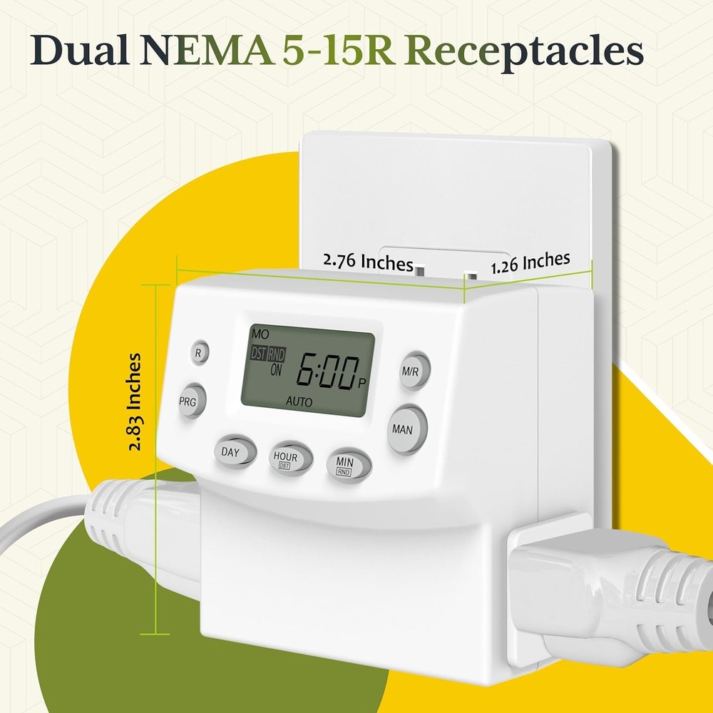 2 Pack Heavy Duty Programmable Digital Timer for Electrical Outlets, 120V