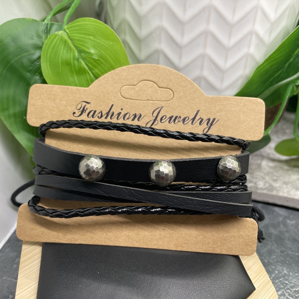 2 PC Leather Bracelet Set Stackable Adjustable Tie New Free Ship B7509