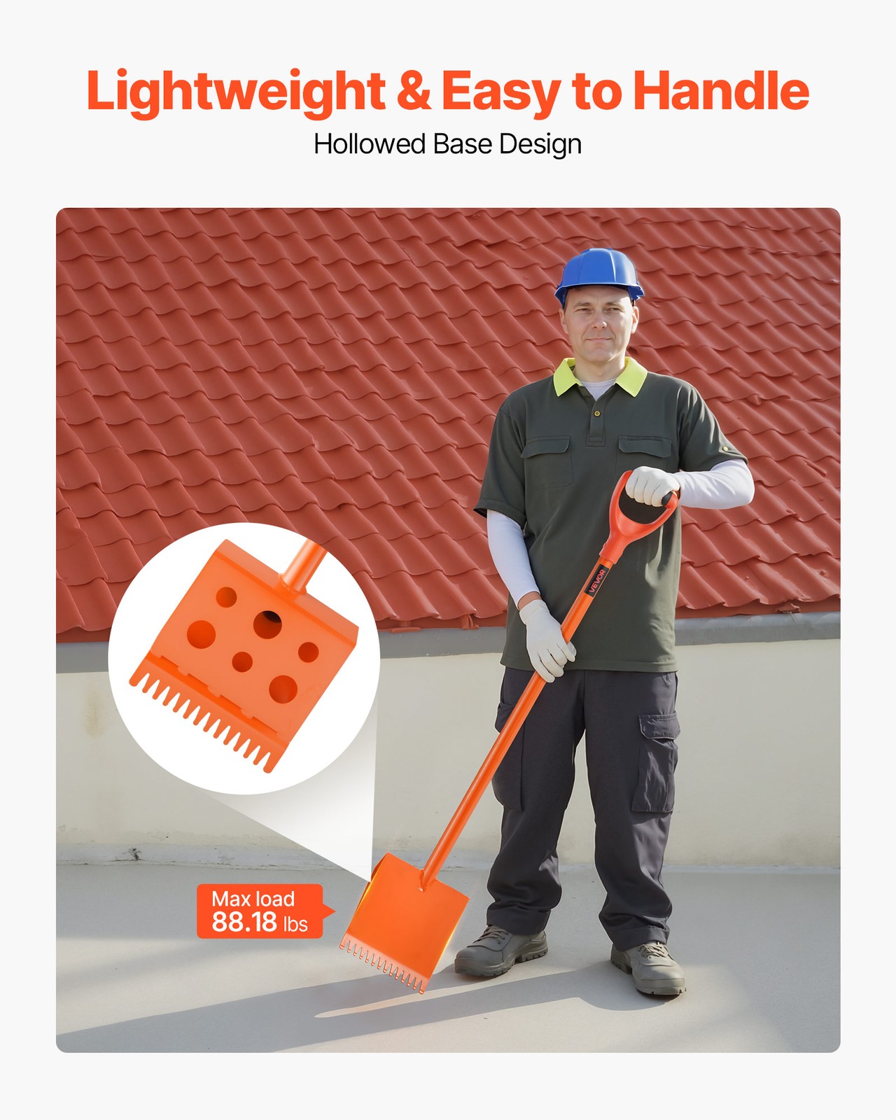 VEVOR Shingle Shovel 4 Pack D-Grip Handle Roof Ripper Steel Lightweight Orange