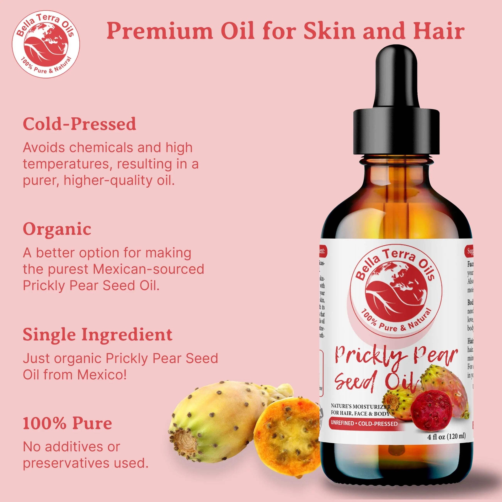 Prickly Pear Seed Oil: Cold-Pressed, Luxurious, Ideal for Skin, Hair Care