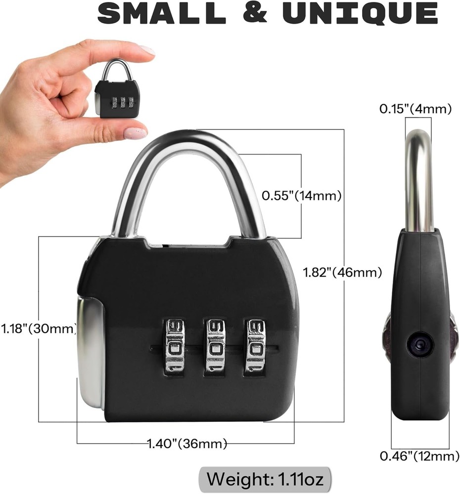 Small Combination Lock, 3 Digit Combination Padlock, Travel Luggage Locks, Combo